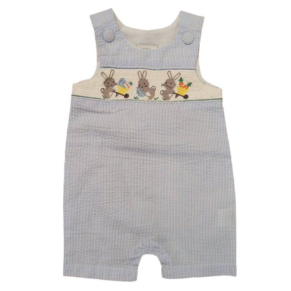 Mud Pie Blue White Stripe Seersucker Easter Bunny Rabbit Romper 6-9M Holiday Sho